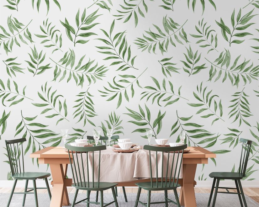 Watercolor Green Palm Leaf Pattern Wallpaper Mural