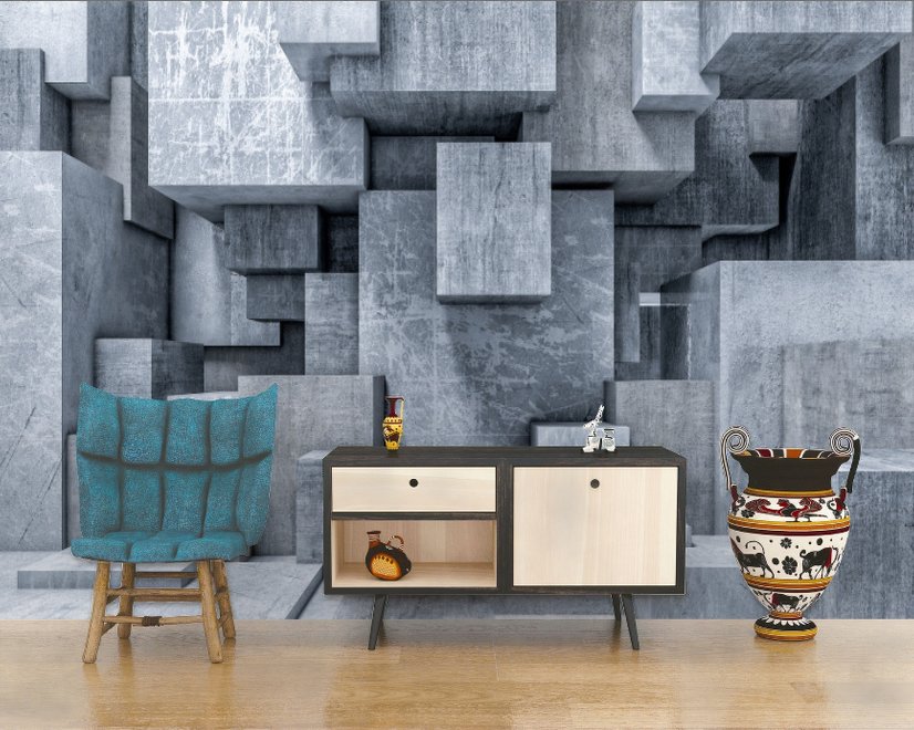 Fototapete 3D-Look Betonstil Graue Abstrakte Würfel