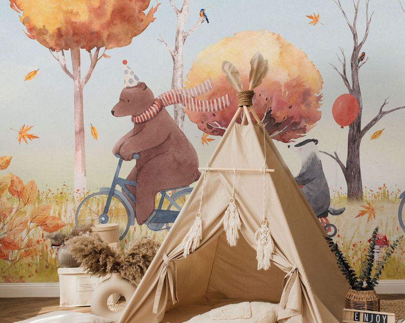 Kids Winter Animals with Zeppelin Wallpaper Mural