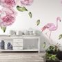 Pink Peony Floral and Flamingo Wall Decal Sticker