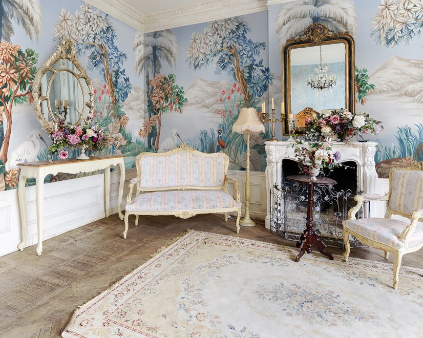 Art Painting Colorful Landscape with Heron Birds Wallpaper Mural