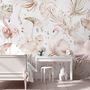 Soft Flamingo Art with Boho Tropical Leaf Wallpaper Mural
