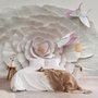 3D Embossed Look Flowers and Butterfly Wallpaper Mural
