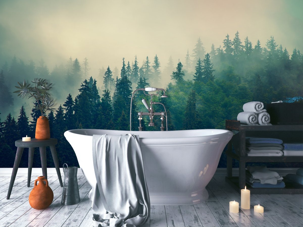 Misty Pine Forest Wallpaper Mural - Peel and Stick