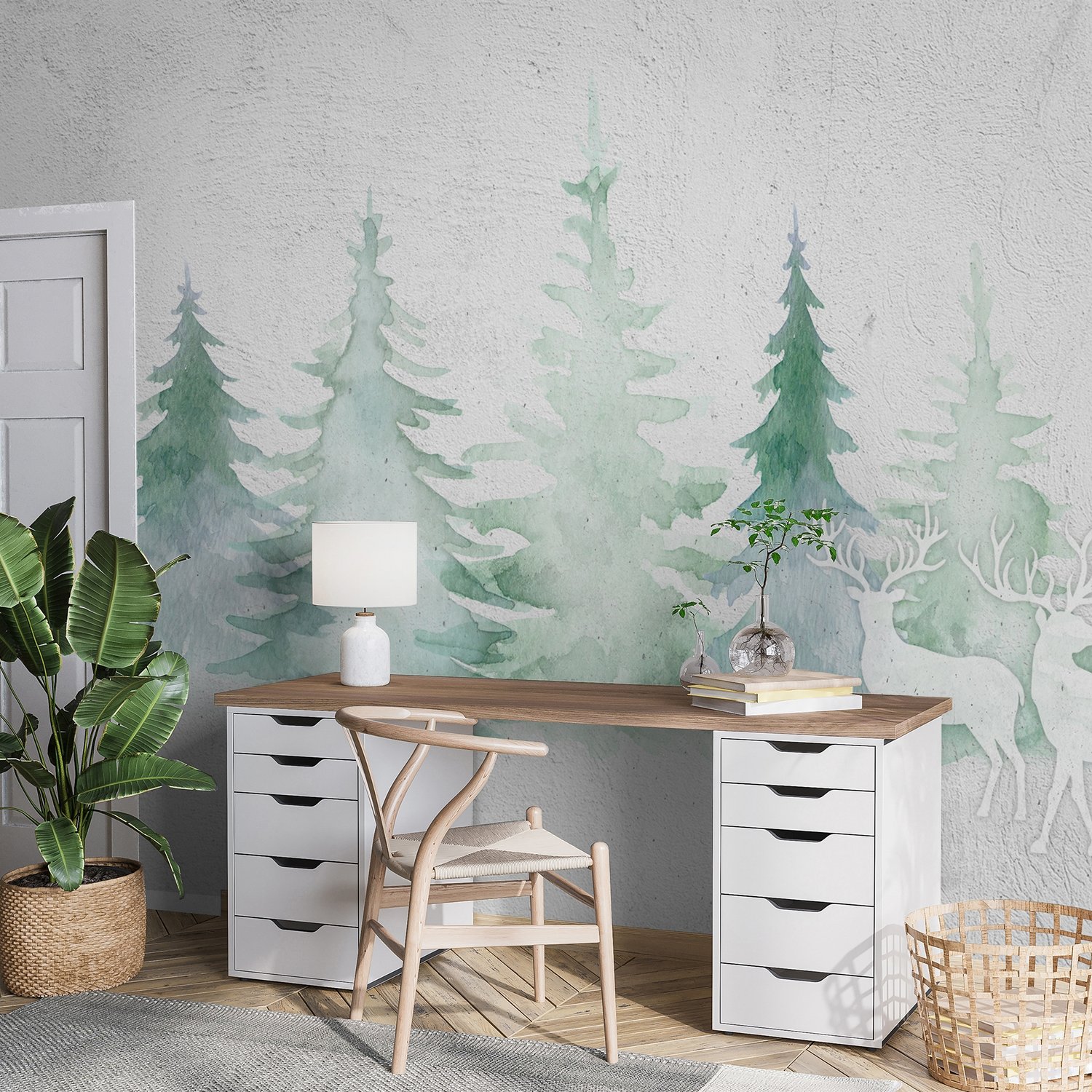 Watercolor Soft Palm Trees Wallpaper Mural - Peel and Stick