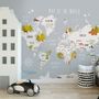 Kids World Map with Cartoon Animals Wallpaper Mural