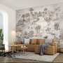 Papier peint panoramique vintage monochrome de style Jouy