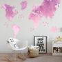Kids Pink World Maps with Little Fishes Wall Decal Sticker