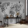 Vintage Charcoal World Map Wallpaper Mural