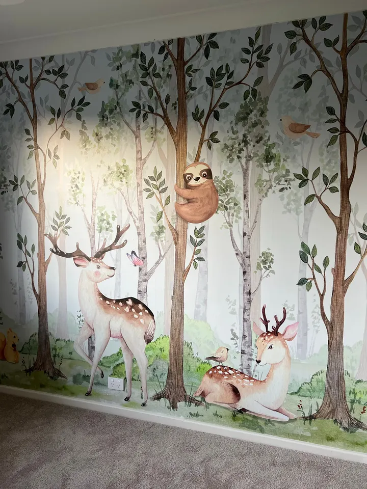 Kinderzimmer Niedliche Tiere im Wald Aquarell Fototapeten