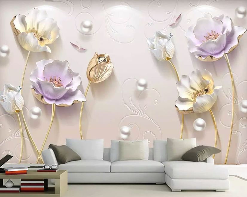 3D Embossed Look Tulip Floral Wallpaper Mural