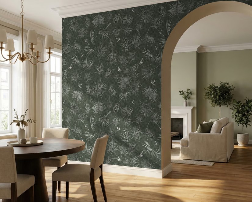 Tropical Palm Leaf and Birds Wallpaper Mural