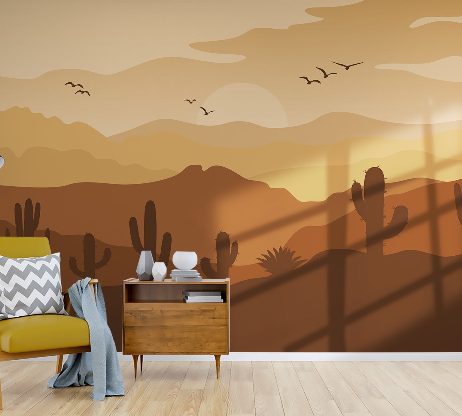 Monochrome Desert Landscape Wallpaper Mural - Peel and Stick