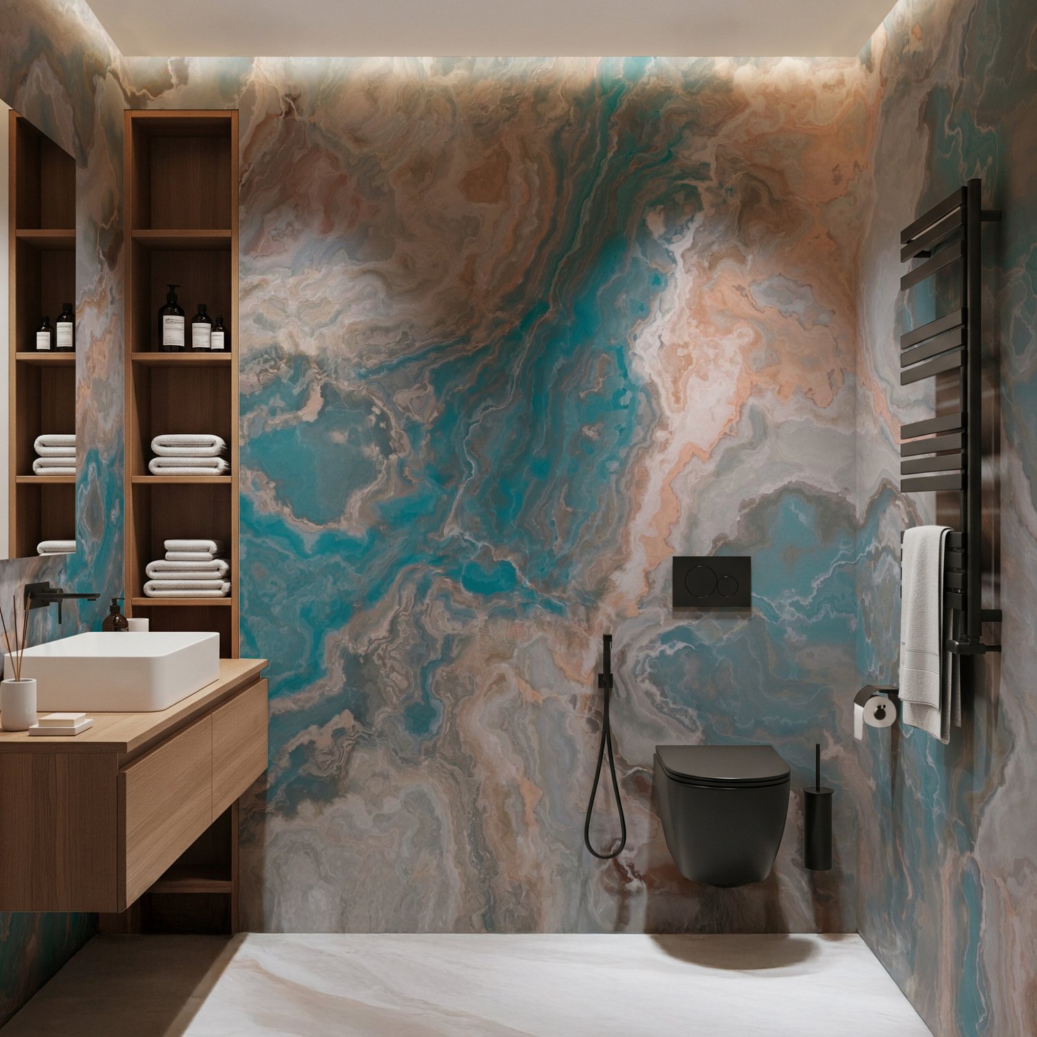 Turquoise Brown Wave Brush Wallpaper Mural - Peel and Stick