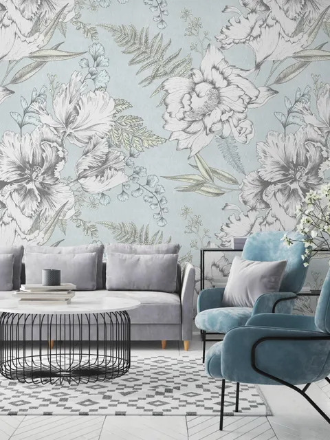 Papier peint panoramique floral dessiné
