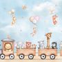 Cute Kids Animals on Train Wallpaper Mural