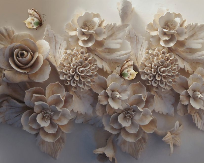 3D-Look Faux Geprägte Blumen Fototapete