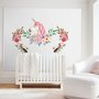 Stickers muraux licorne rose floraux colorés enfants