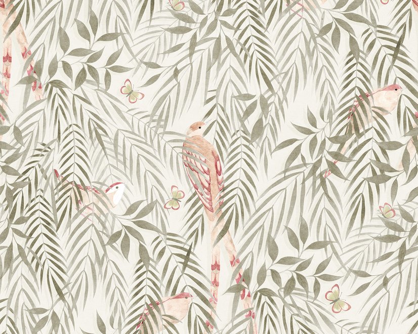 Watercolor Tropical Bird Garden Wallpaper Mural