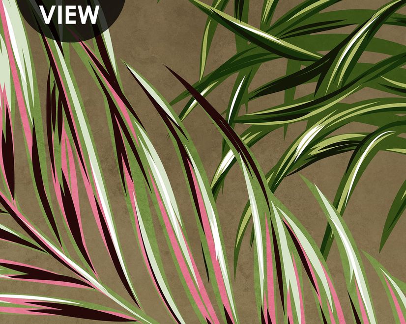 Charcoal Banana and Palm Leaves Wallpaper Mural