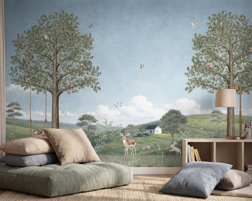 Kids Forest Animals Landscape Wallpaper Mural