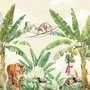 Watercolor Safari Animals in the Rainforest Wallpaper Mural for Kids