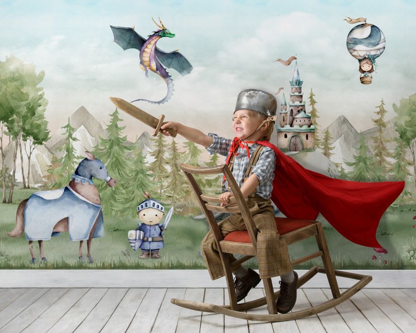 Kids Dragons Fairytale Cute Prince and Princess Wallpaper Mural