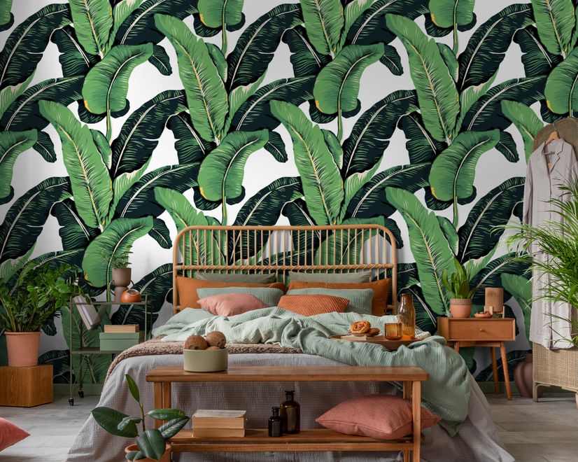 Green Banana Leaf Pattern Wallpaper Mural