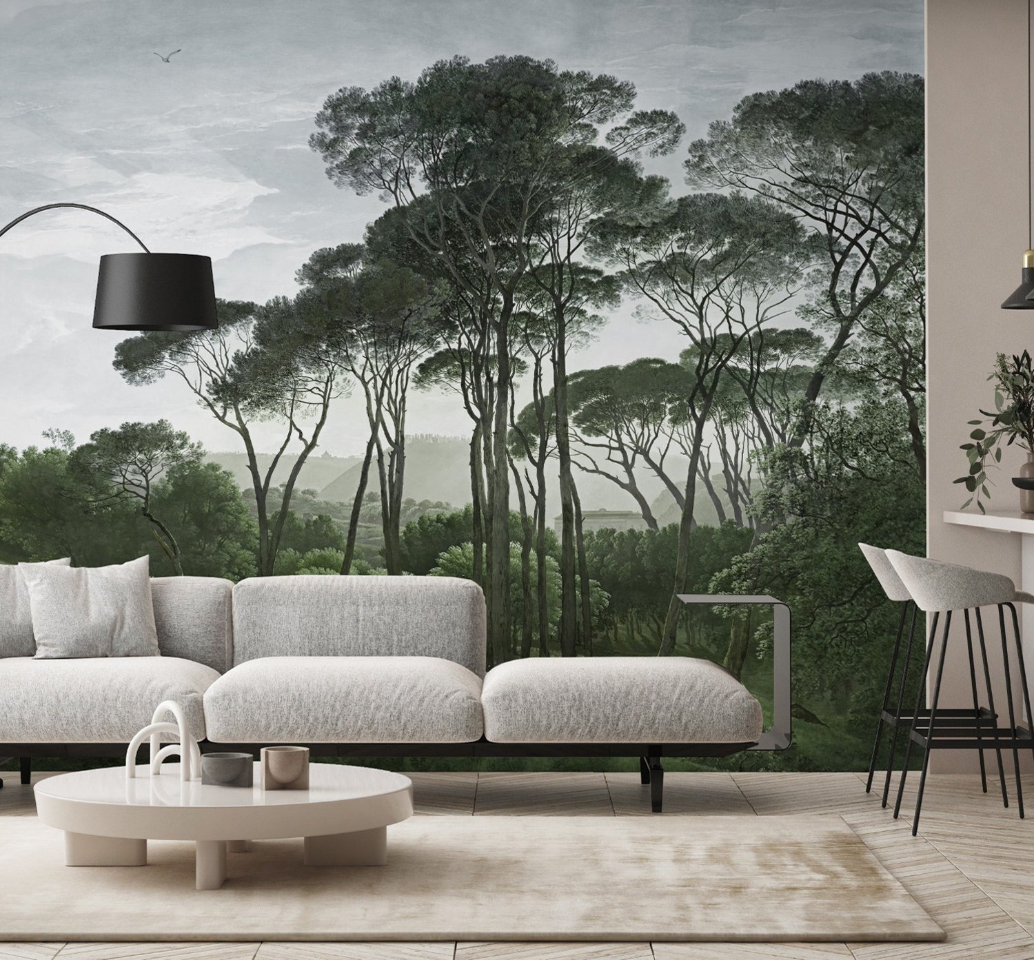Tropical Forest and Horned Deer Wallpaper Mural - Peel and Stick