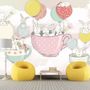 Rabbit Flying in the Cups with Baloon Wallpaper Mural