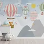 Kids Cartoon Mountain Landscape and Hot Air Balloon Wallpaper Mural
