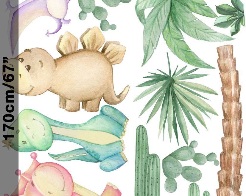 Cute Watercolor Dinosaur Wall Decal Sticker
