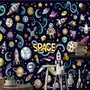 Kids Cartoon Space with Astronaut and Colorful Planets Wallpaper Mural