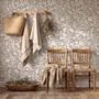 Greige botanical wallpaper with white watercolour flowers, buds, seed heads and acanthus leaves