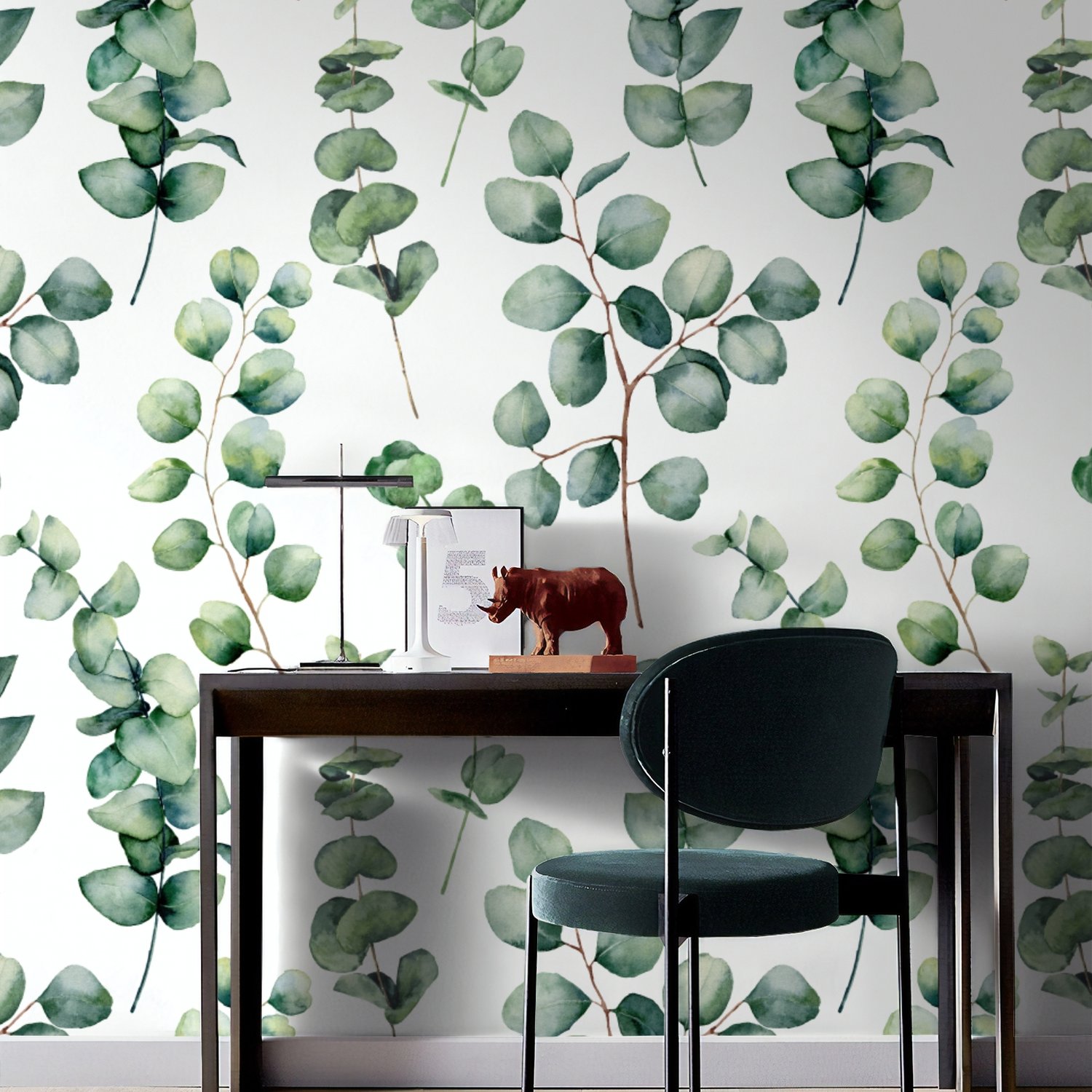 Watercolor Eucalyptus Leaf Wallpaper Mural - Peel and Stick