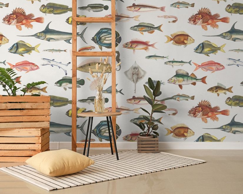 Papier peint panoramique vintage avec poisson aquatique