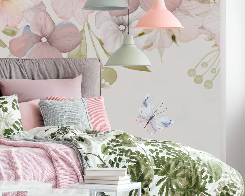Pink Hydrangea Floral Art Wallpaper Mural