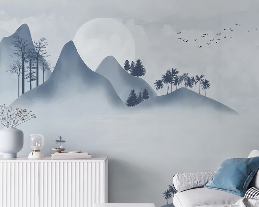 Watercolor Mountain Landscape Wallpaper Mural