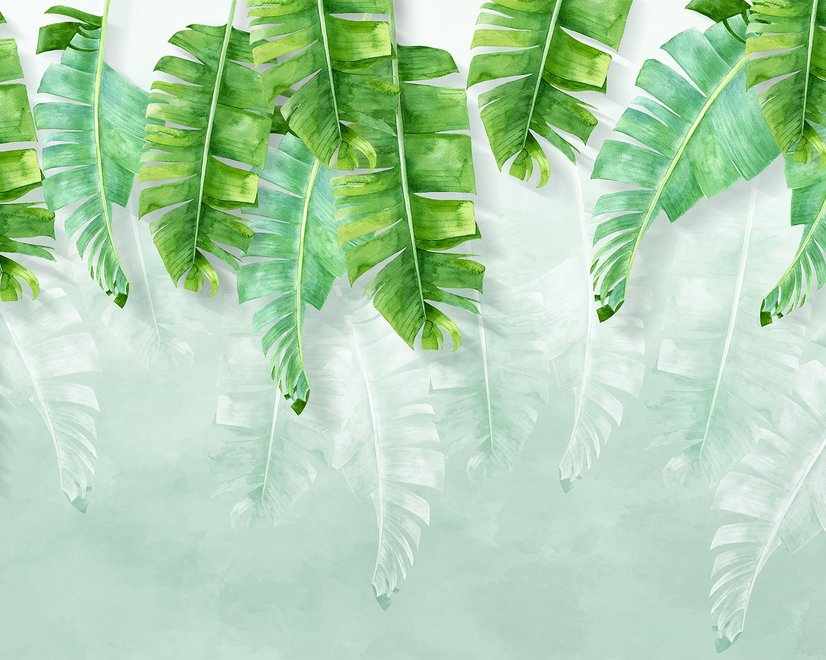 Papier peint panoramique feuilles tropicales et ombres