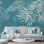 Papier peint panoramique blanc de feuilles tropicales