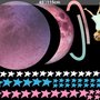 Farbenfrohes Weltall mit süßem Mädchen auf den Saturnringen und rosa Mond Wandtattoo
