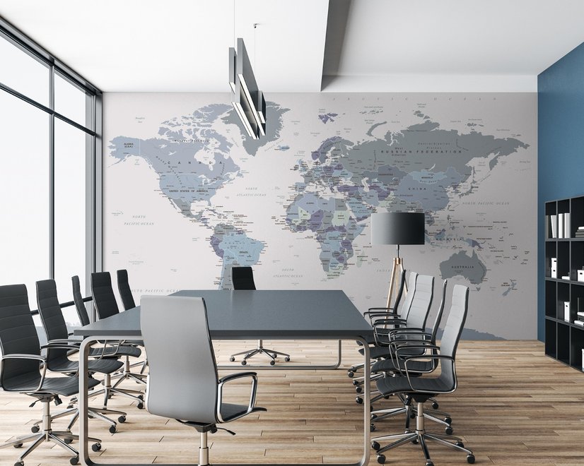 White and Purple Political World Map Wallpaper Mural
