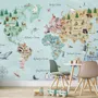 Kids Watercolor World Map Wallpaper Mural