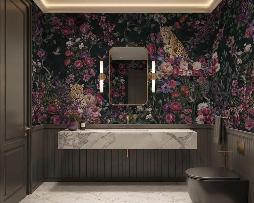Dark Leopard Floral Garden Botanical Wallpaper Mural