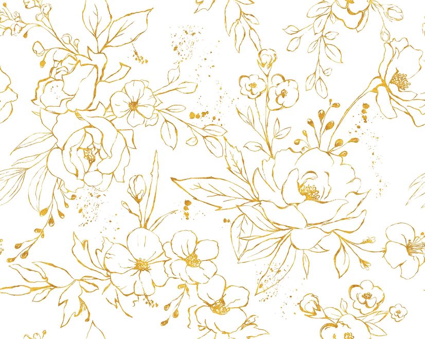 Gold Look Pfingstrosen Blumenzeichnung Helles Blumen Kunst Fototapete