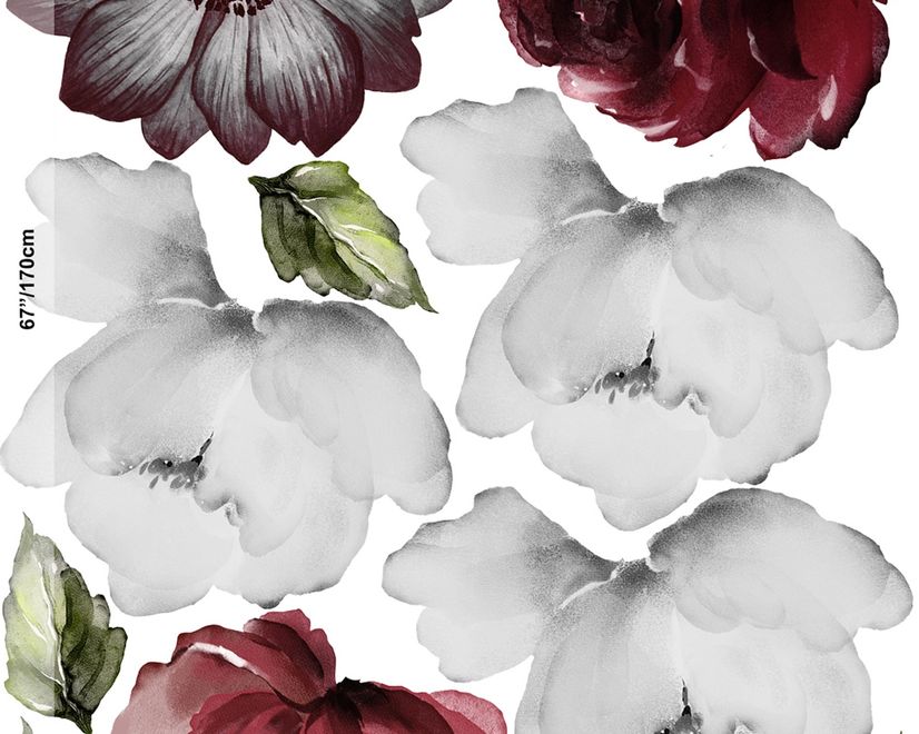 Watercolor Red Rose and Anemone Floral Bouqets Wall Decal Sticker