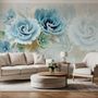 European Style 3D Blue Green Floral Wallpaper Mural