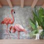 3D Look Pink Flamingo with Tropical Leaves Wallpaper Mural