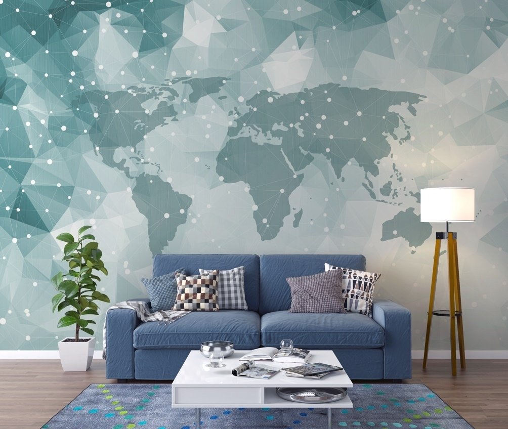 Abstract Map with Geometric Line Wallpaper Mural - Peel and Stick