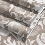 Greige botanical wallpaper with white watercolour flowers, buds, seed heads and acanthus leaves
